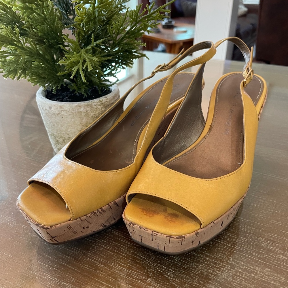 Marc Fisher wedge mustard yellow